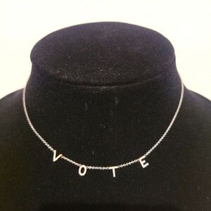 Bychari "VOTE" Choker Necklace Anklet Solid 14k White Gold Pavé Diamond New